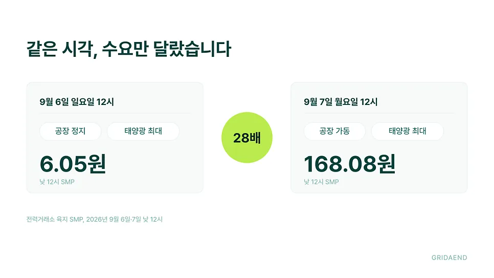 같은 시각, 같은 태양광. 수요만 달랐습니다